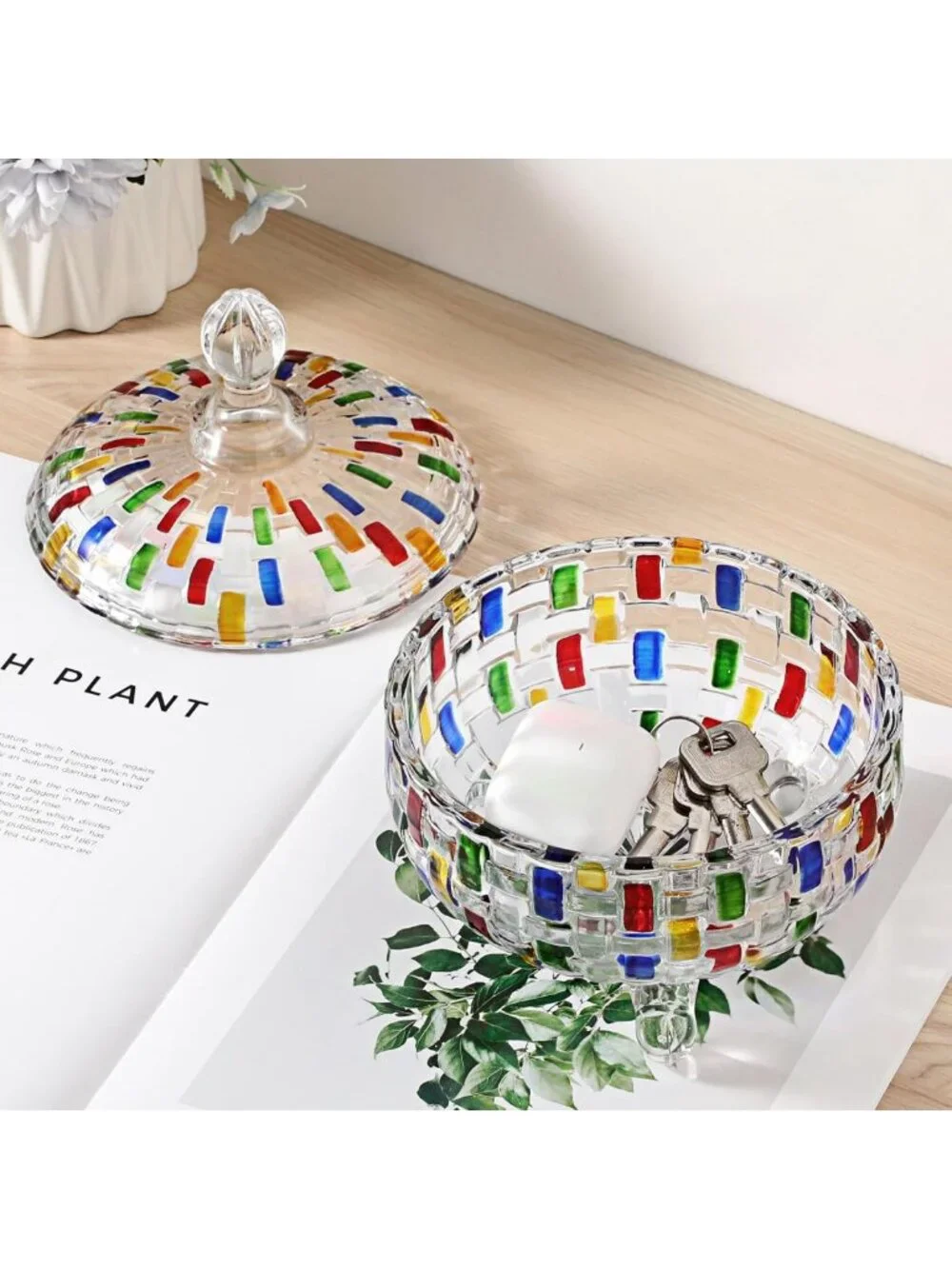 Colorful Crystal Candy Dish with Lid | Decorative Bowl for Chocolates, Nuts